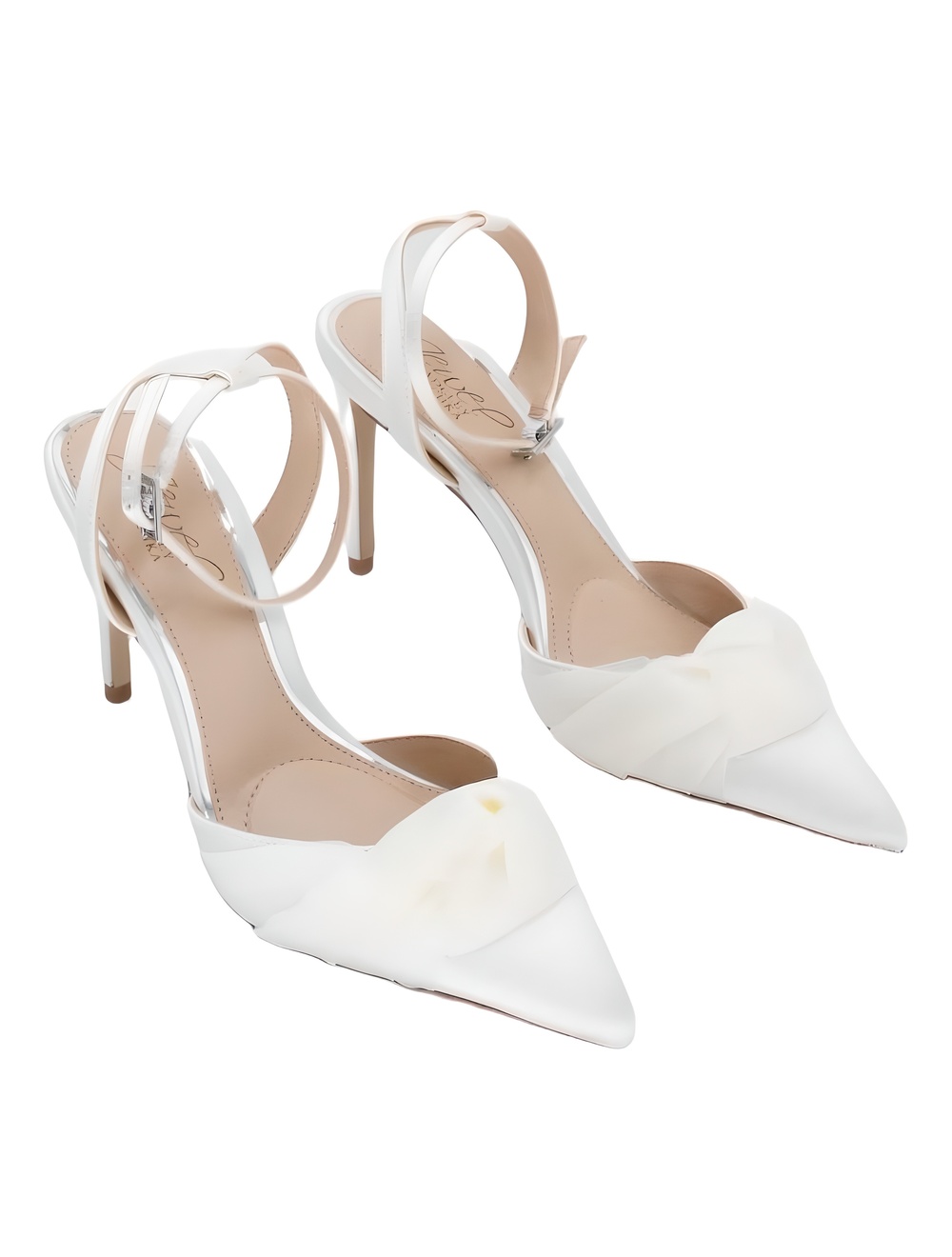 Jewel Badgley Mischka Federica Ivory Satin Pointed Toe Ankle Strap Heels Size 5M - Picture 4 of 6